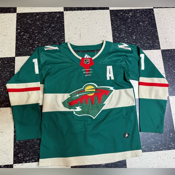ZACH PARISE MINNESOTA WILD HOME AUTHENTIC ADIDAS PRIMEGREEN NH JERSEY size 40 - Picture 5 of 7